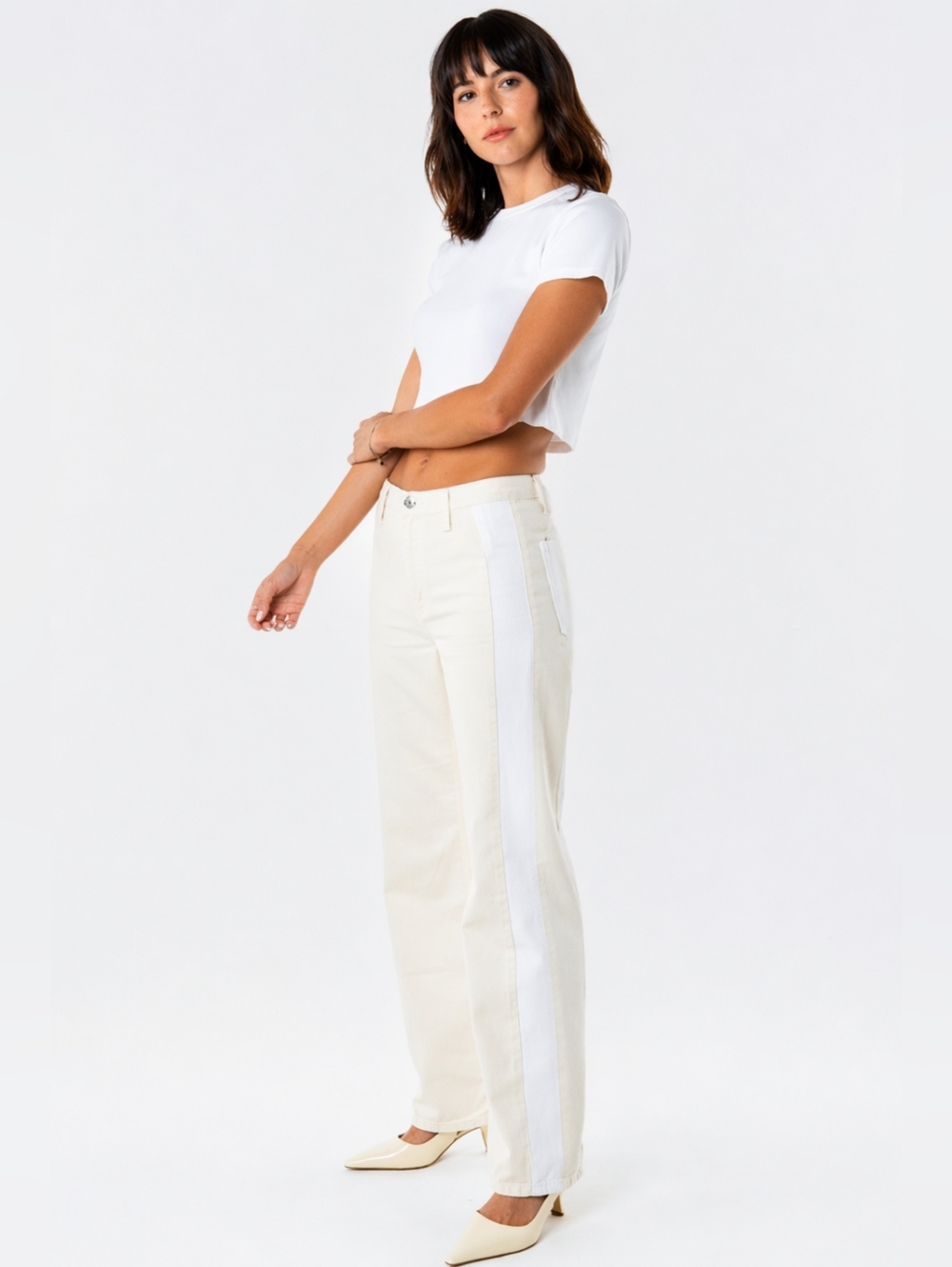 Etica Dayton Two Tone Trouser Cream White Light Pant Jean 27